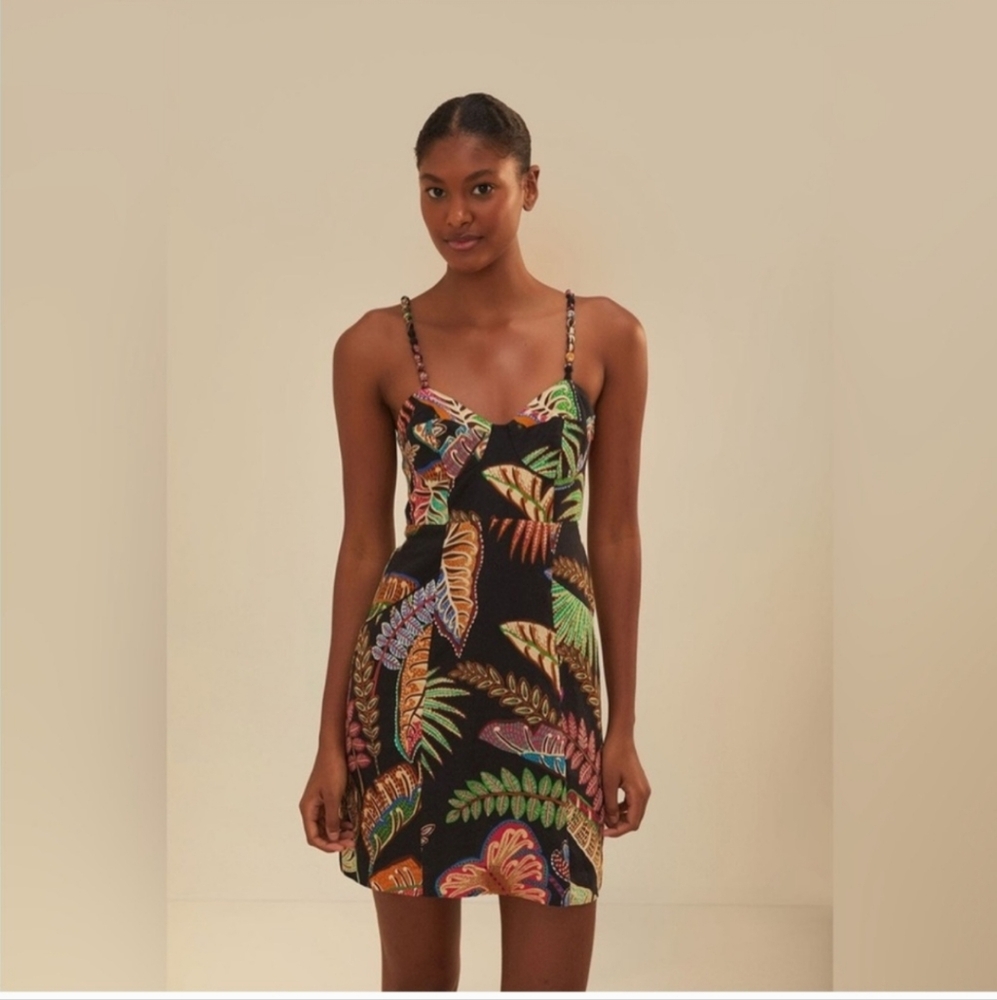 FARM RIO  Cool Foliage Tropical Leaf Print Sun Dress! NWT - Sz. XL (Fits Large!)